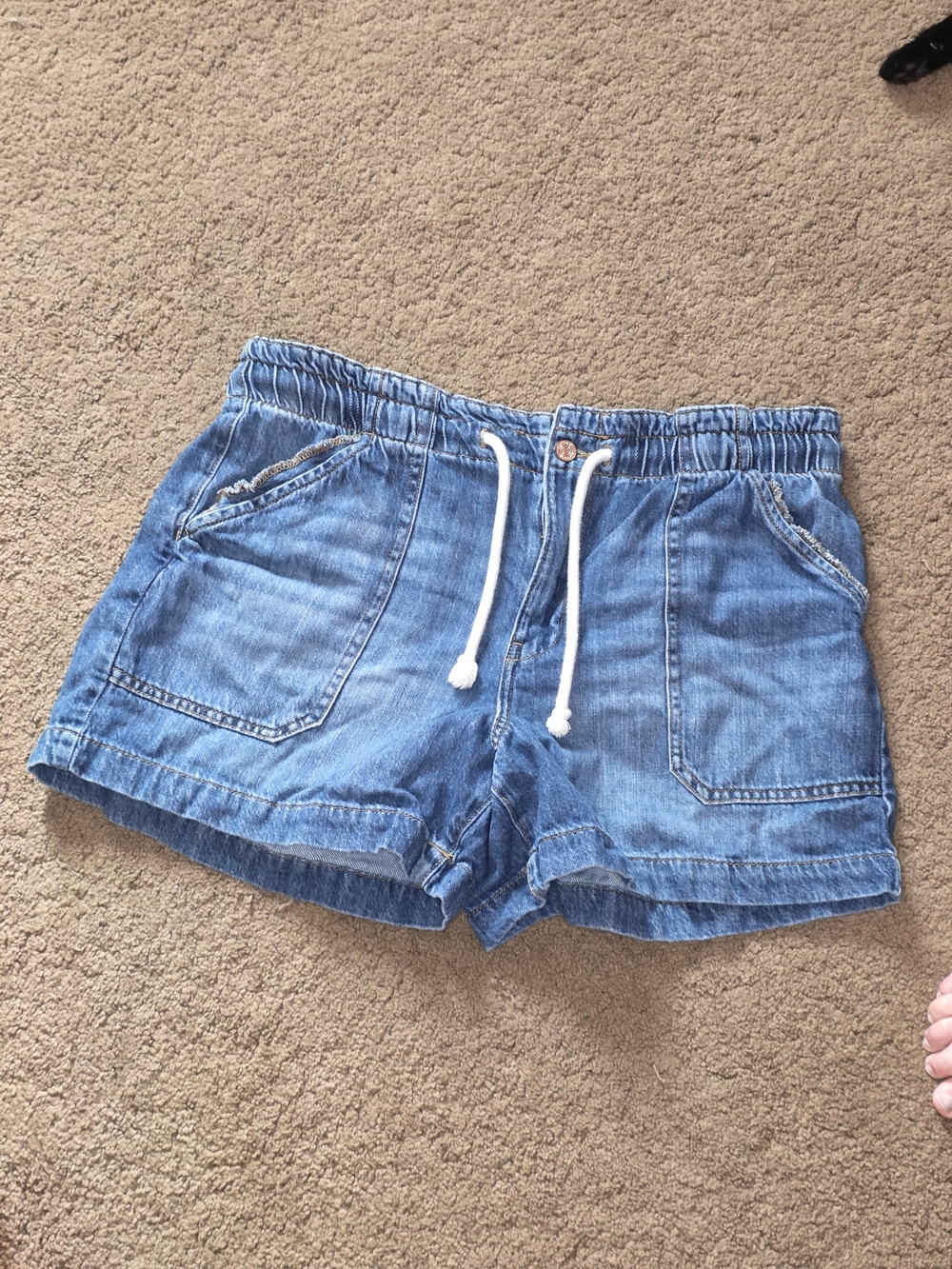 Casual Blue Denim Drawstring Women's Shorts